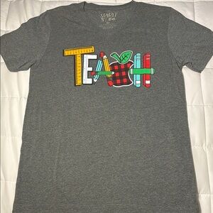 TEACH Graphic Gray Short Sleeve V-Neck Tee